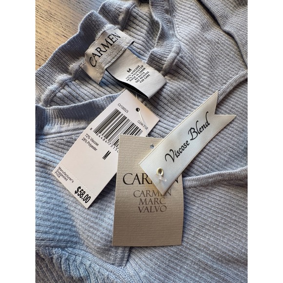 Carmen Marc Valvo Womens Light Blue Ribbed Cutout Neck Knit Top CV100525 NWT M - Picture 2 of 11